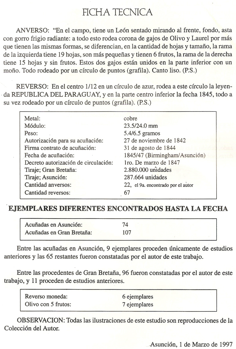 LA PRIMERA MONEDA PARAGUAYA - ESTUDIO DE RAMÓN BENÍTEZ CIOTTI